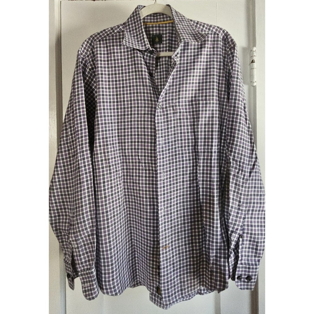ROBERT TALBOTT plaid purple white button down shirt men Sz M long sleeves